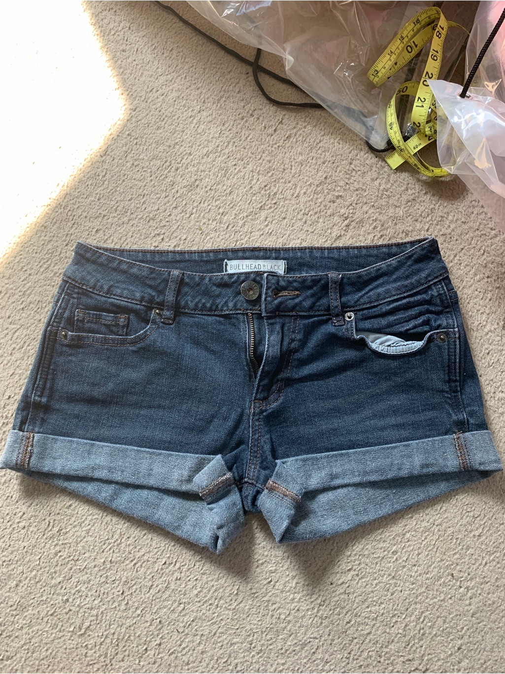 Bullhead Womens Dark Indigo Cuffed Denim Shorts